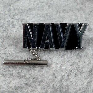 Vintage US Navy NAVY Tie Tack Lapel Pin w/ Safety Chain & Bar Clasp
